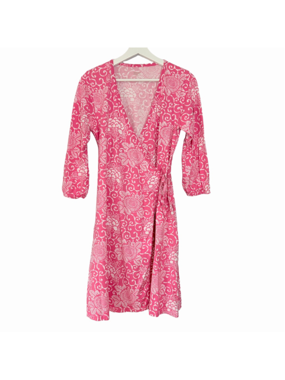 Garnet Hill Floral Cotton Wrap Dress Women's Size Small Pink & White